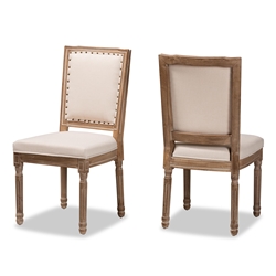 Baxton Studio Louane Traditional French Inspired Beige Fabric Upholstered and Antique Brown Finished Wood 2-Piece Dining Chair Set